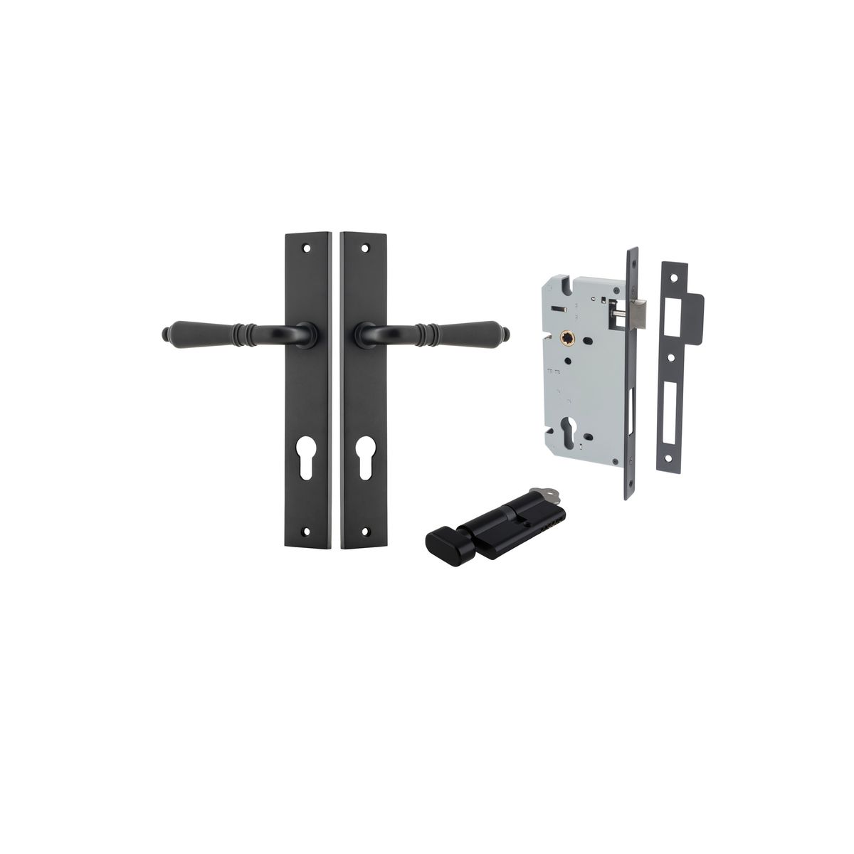 Iver Sarlat  Door Lever Rectangular Latch Pair, Passage Kit, Privacy Kit , Entrance Kit with High Security Lock -Matt Black