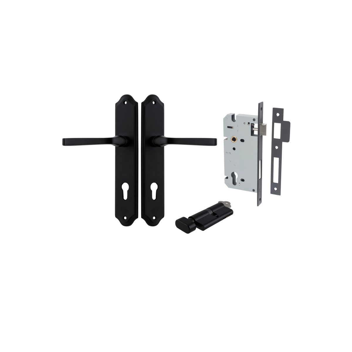 Iver Annecy Door Lever Shouldered Latch Pair, Passage Kit, Privacy Kit , Entrance Kit with High Security Lock -Matt Black