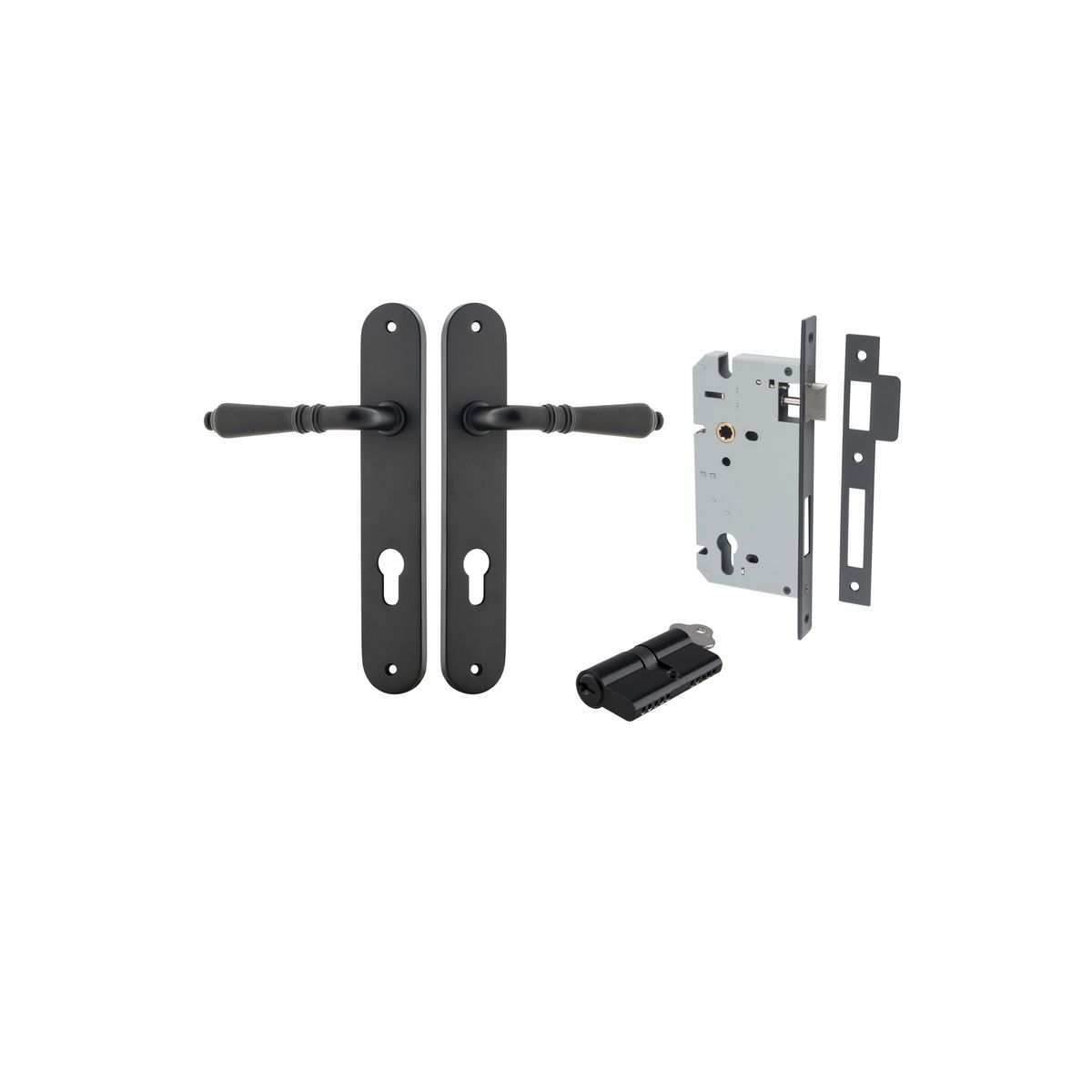 Iver Sarlat  Door Lever Oval Latch Pair, Passage Kit, Privacy Kit , Entrance Kit with High Security Lock - Matt Black