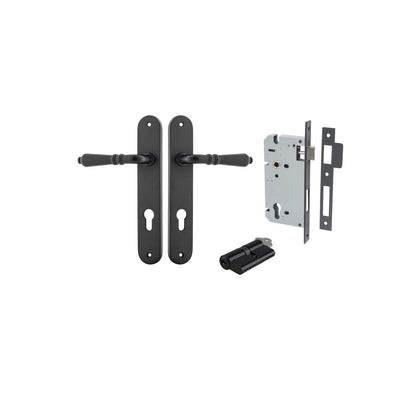 Iver Sarlat  Door Lever Oval Latch Pair, Passage Kit, Privacy Kit , Entrance Kit with High Security Lock - Matt Black