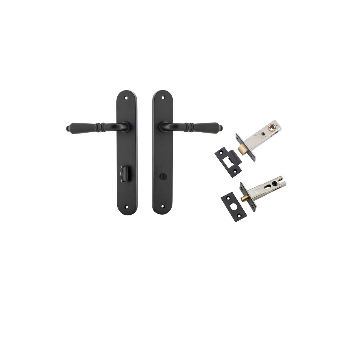 Iver Sarlat  Door Lever Oval Latch Pair, Passage Kit, Privacy Kit , Entrance Kit with High Security Lock - Matt Black