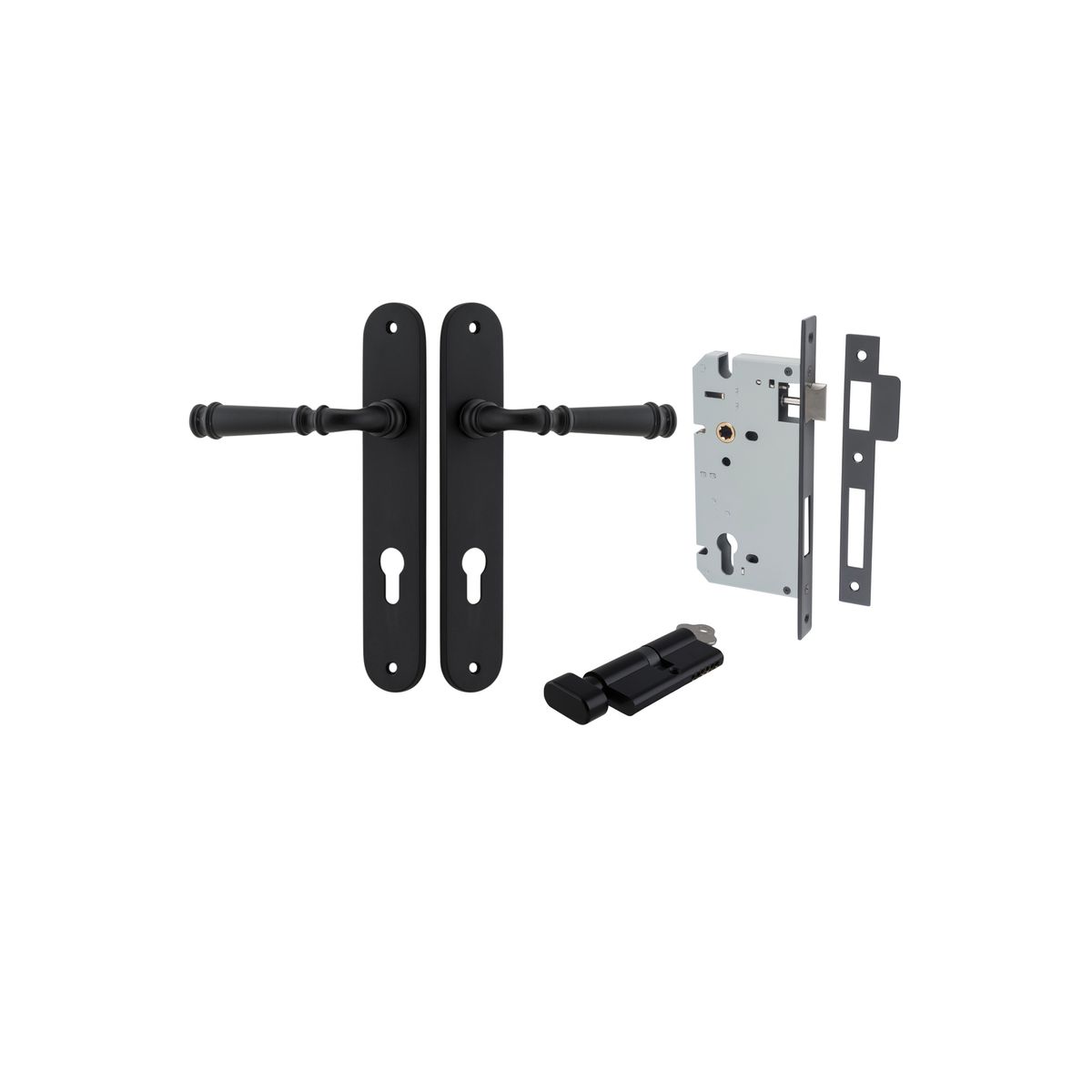 Iver Verona Door Lever Oval Latch Pair, Passage Kit, Privacy Kit , Entrance Kit with High Security Lock - Matt Black