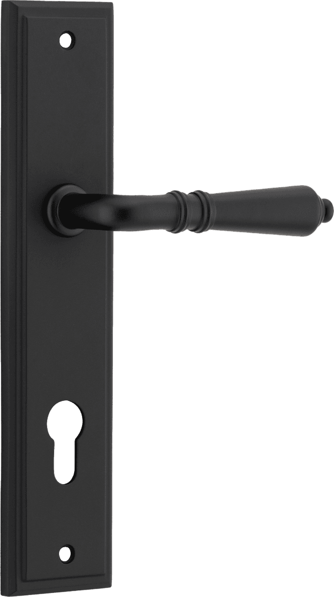 Iver Sarlat  Door Lever Stepped Latch Pair, Passage Kit, Privacy Kit , Entrance Kit with High Security Lock -Matt Black