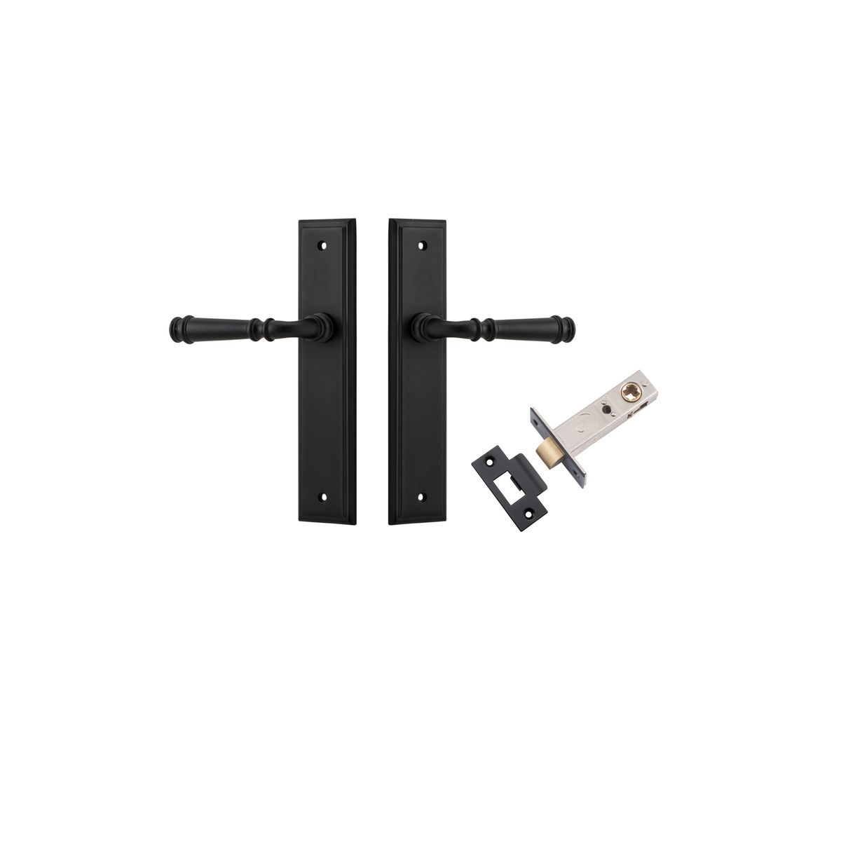 Iver Verona Door Lever Stepped Latch Pair, Passage Kit, Privacy Kit , Entrance Kit with High Security Lock -Matt Black