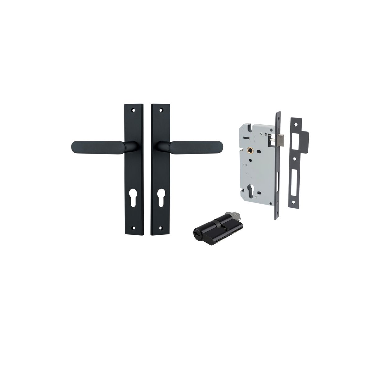 Iver Bronte Door Lever Rectangular Latch Pair, Passage Kit, Privacy Kit , Entrance Kit with High Security Lock - Matt Black