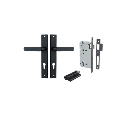 Iver Bronte Door Lever Rectangular Latch Pair, Passage Kit, Privacy Kit , Entrance Kit with High Security Lock - Matt Black
