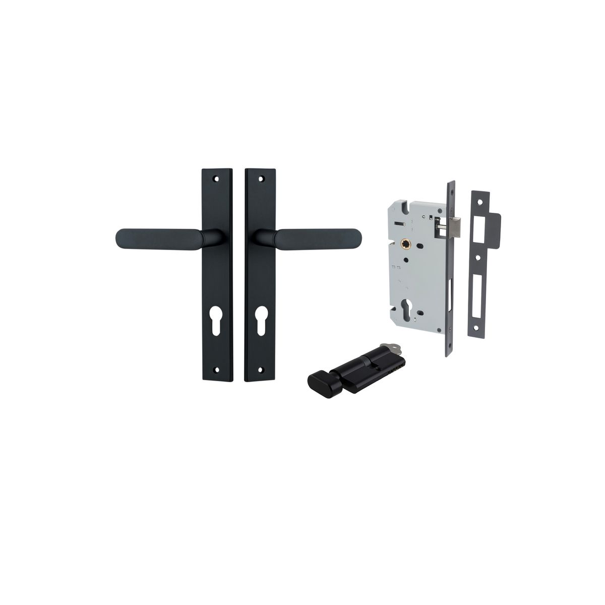 Iver Bronte Door Lever Rectangular Latch Pair, Passage Kit, Privacy Kit , Entrance Kit with High Security Lock - Matt Black