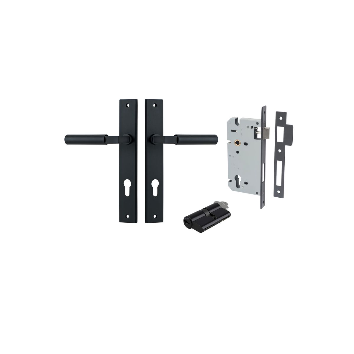 Iver Berlin Door Lever Rectangular Latch Pair, Passage Kit, Privacy Kit , Entrance Kit with High Security Lock - Matt Black