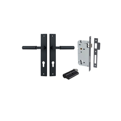 Iver Berlin Door Lever Rectangular Latch Pair, Passage Kit, Privacy Kit , Entrance Kit with High Security Lock - Matt Black
