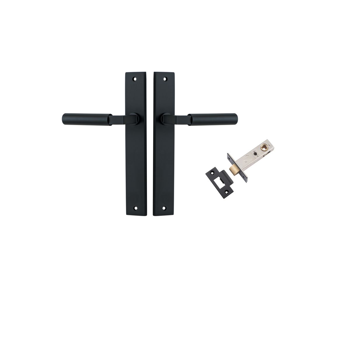 Iver Berlin Door Lever Rectangular Latch Pair, Passage Kit, Privacy Kit , Entrance Kit with High Security Lock - Matt Black