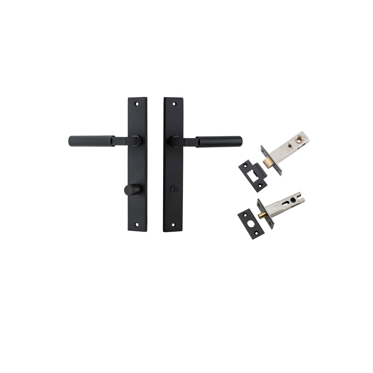 Iver Berlin Door Lever Rectangular Latch Pair, Passage Kit, Privacy Kit , Entrance Kit with High Security Lock - Matt Black