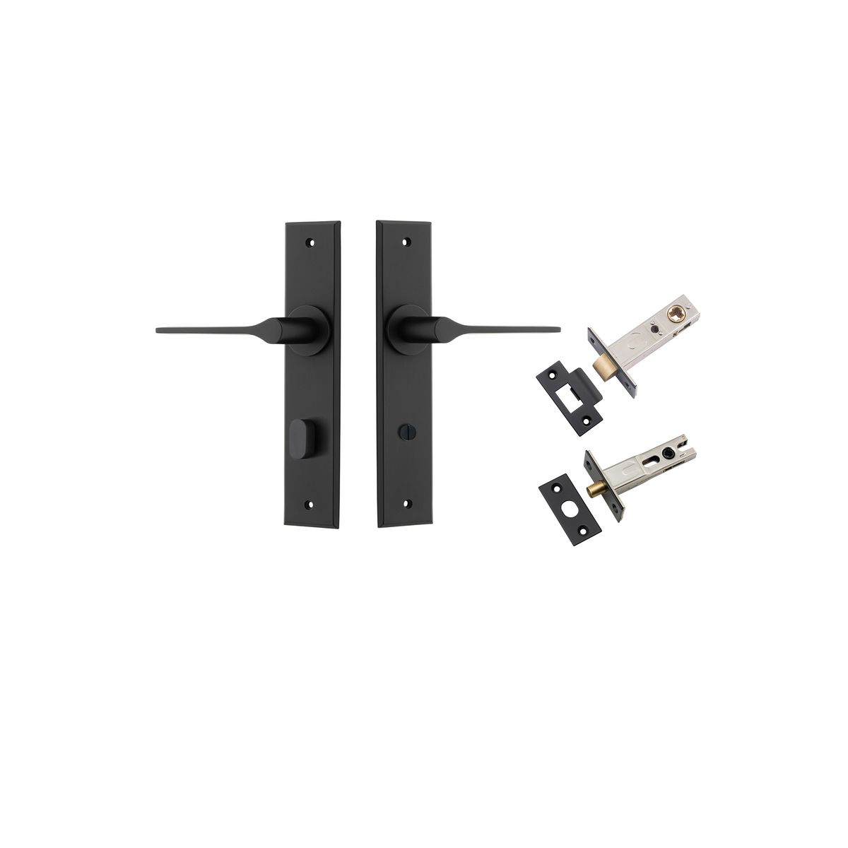 Iver Como  Door Lever Chamfered Latch Pair, Passage Kit, Privacy Kit , Entrance Kit with High Security Lock -Matt Black