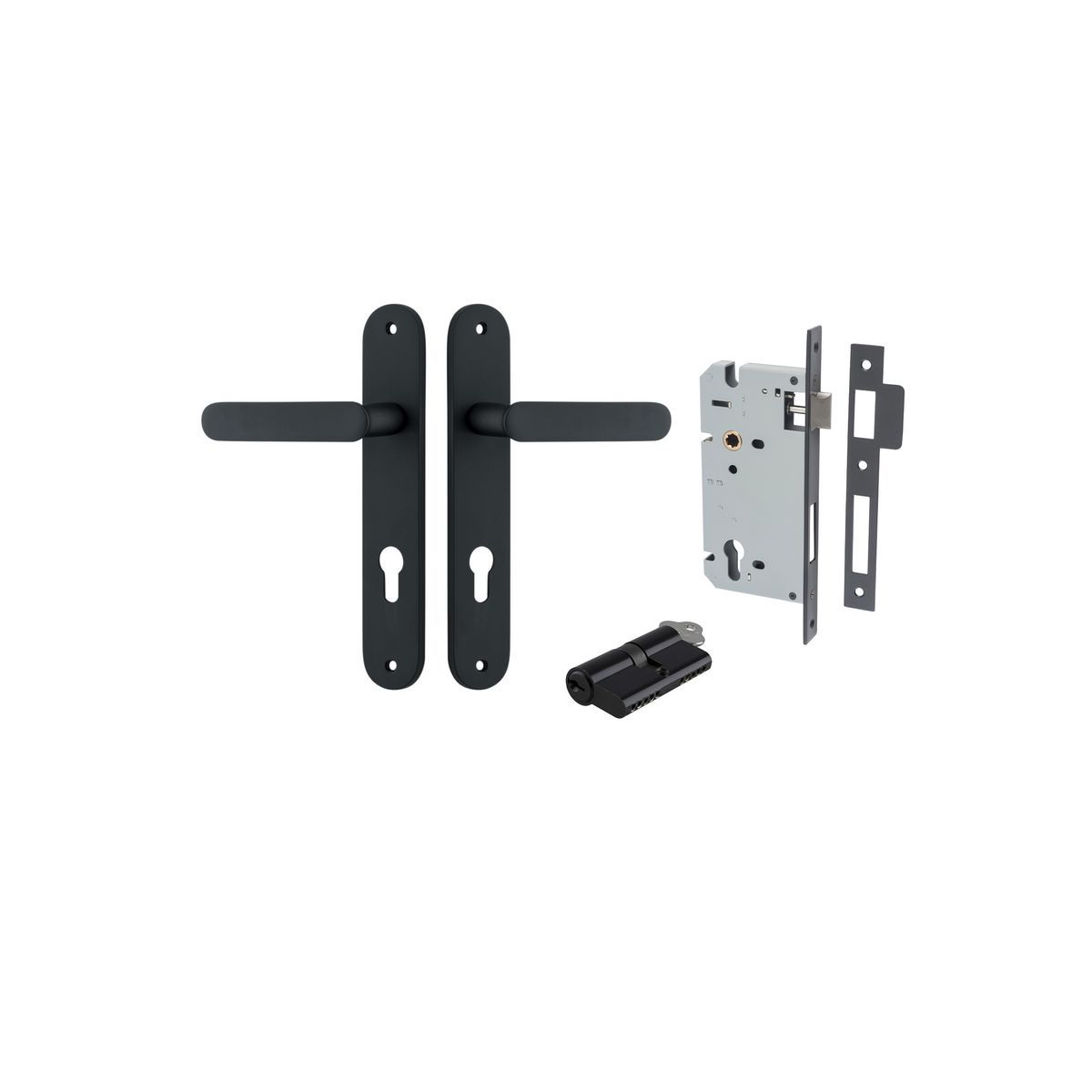Iver Bronte Door Lever Oval Latch Pair, Passage Kit, Privacy Kit , Entrance Kit with High Security Lock - Matt Black