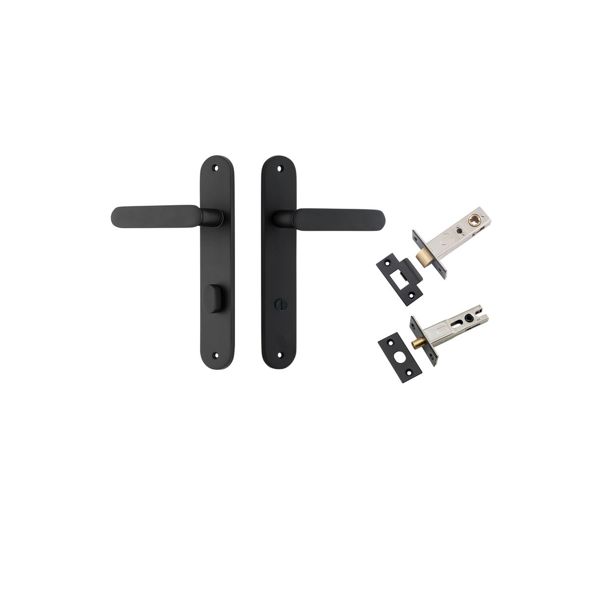 Iver Bronte Door Lever Oval Latch Pair, Passage Kit, Privacy Kit , Entrance Kit with High Security Lock - Matt Black
