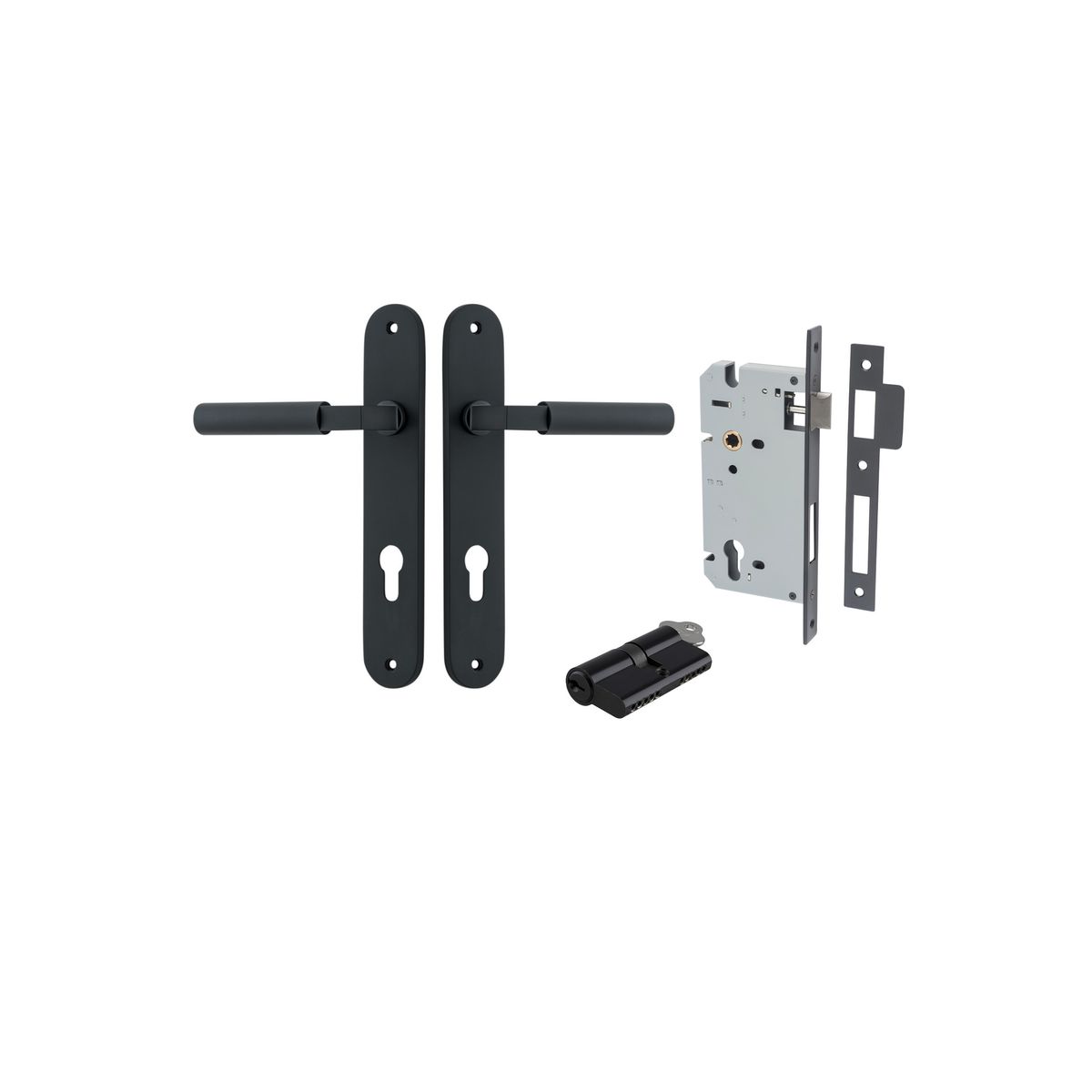 Iver Berlin Door Lever Oval Latch Pair, Passage Kit, Privacy Kit , Entrance Kit with High Security Lock - Matt Black