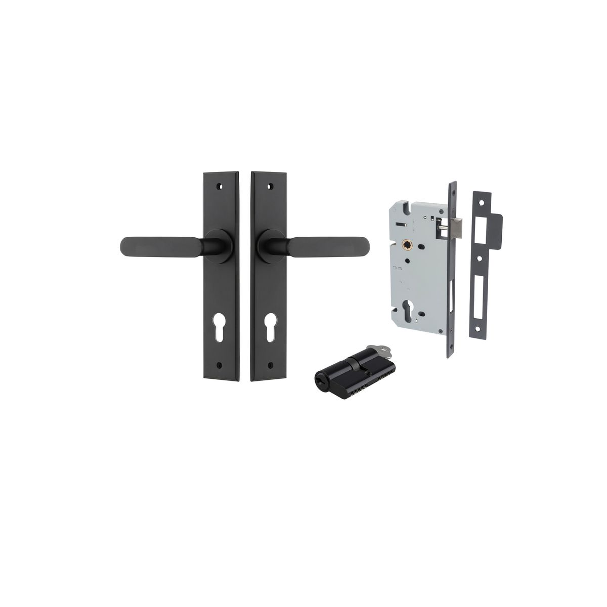 Iver Bronte Door Lever Chamfered Latch Pair, Passage Kit, Privacy Kit , Entrance Kit with High Security Lock - Matt Black
