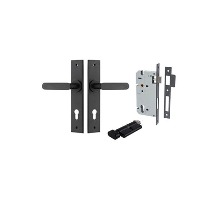 Iver Bronte Door Lever Chamfered Latch Pair, Passage Kit, Privacy Kit , Entrance Kit with High Security Lock - Matt Black