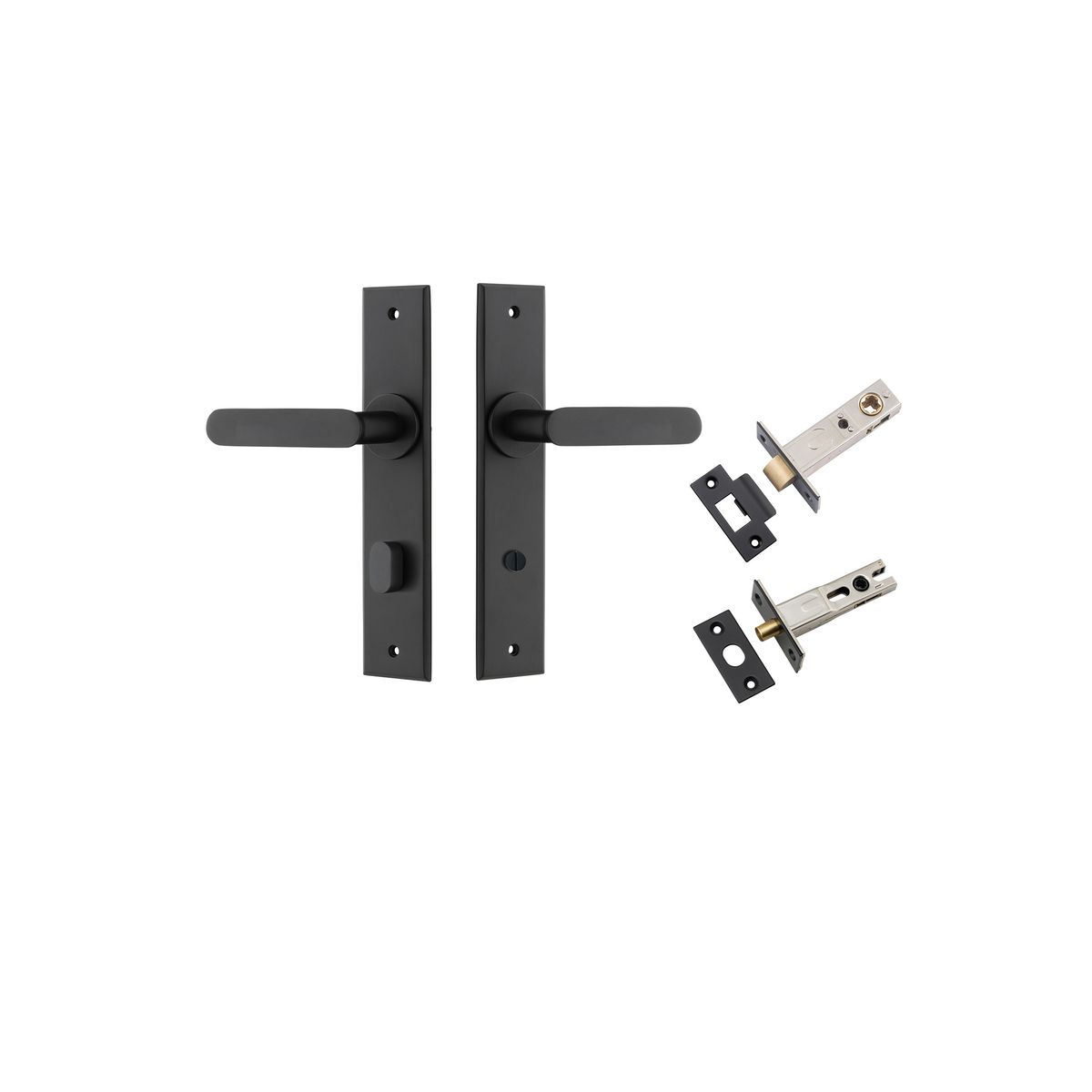 Iver Bronte Door Lever Chamfered Latch Pair, Passage Kit, Privacy Kit , Entrance Kit with High Security Lock - Matt Black