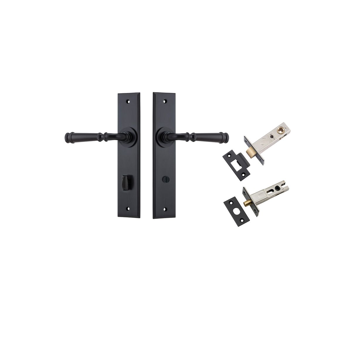 Iver Verona Door Lever Chamfered Latch Pair, Passage Kit, Privacy Kit , Entrance Kit with High Security Lock -Matt Black