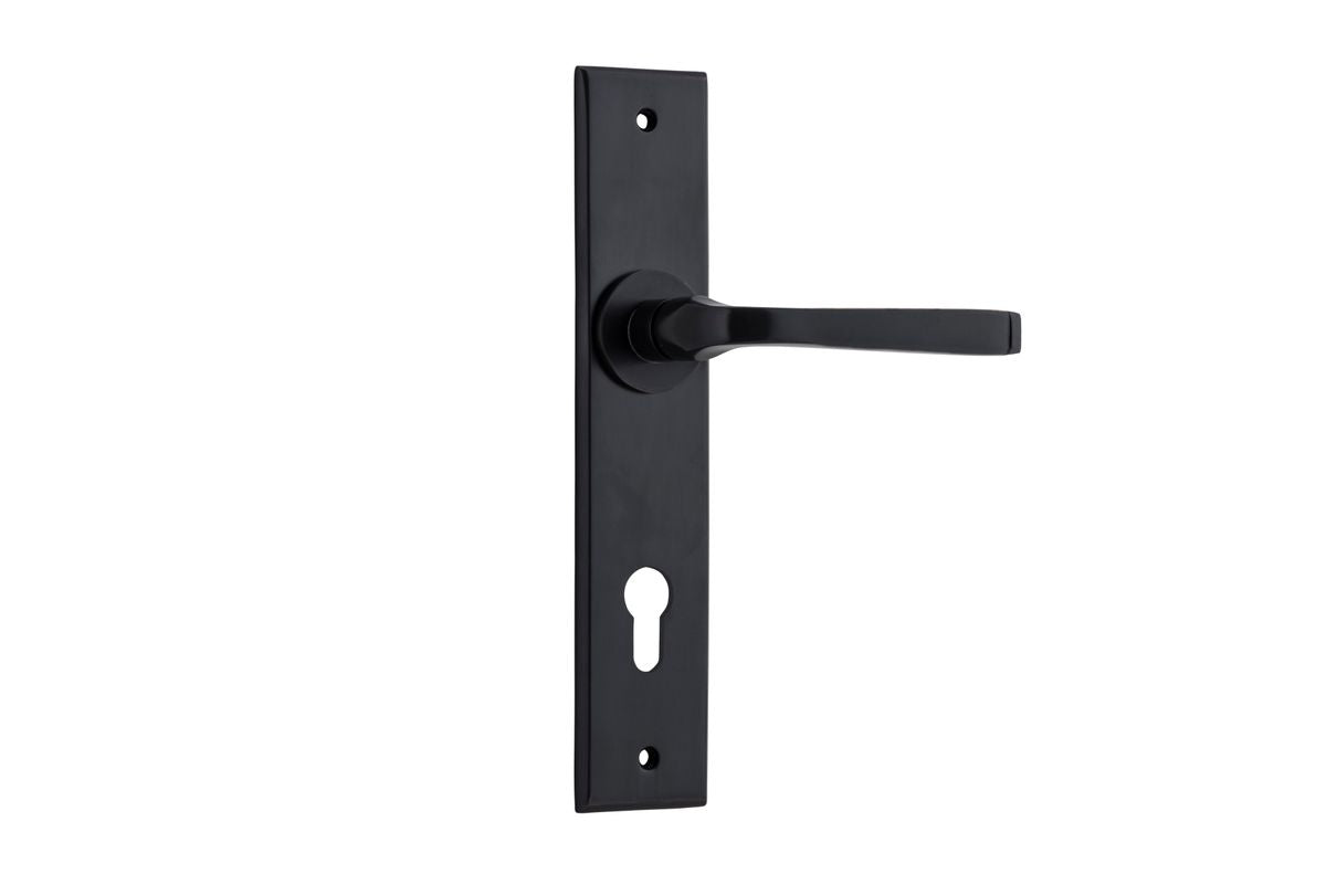 Iver Annecy Door Lever Chamfered Latch Pair, Passage Kit, Privacy Kit , Entrance Kit with High Security Lock -Matt Black