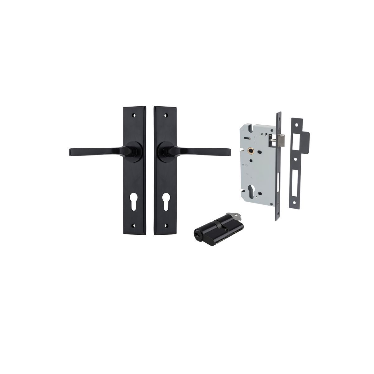 Iver Annecy Door Lever Chamfered Latch Pair, Passage Kit, Privacy Kit , Entrance Kit with High Security Lock -Matt Black