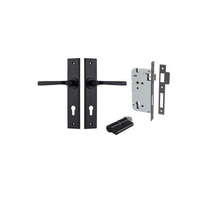 Iver Annecy Door Lever Chamfered Latch Pair, Passage Kit, Privacy Kit , Entrance Kit with High Security Lock -Matt Black