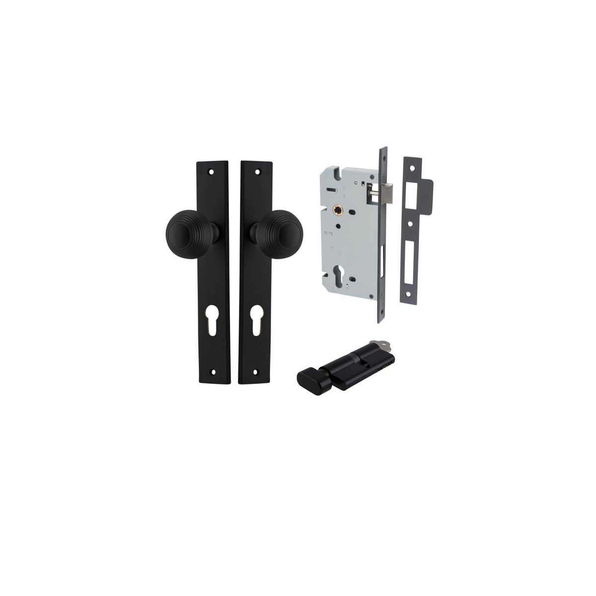 Iver Guildford Door Knob Rectangular Latch Pair, Passage Kit, Privacy Kit , Entrance Kit with High Security Lock - Matt Black