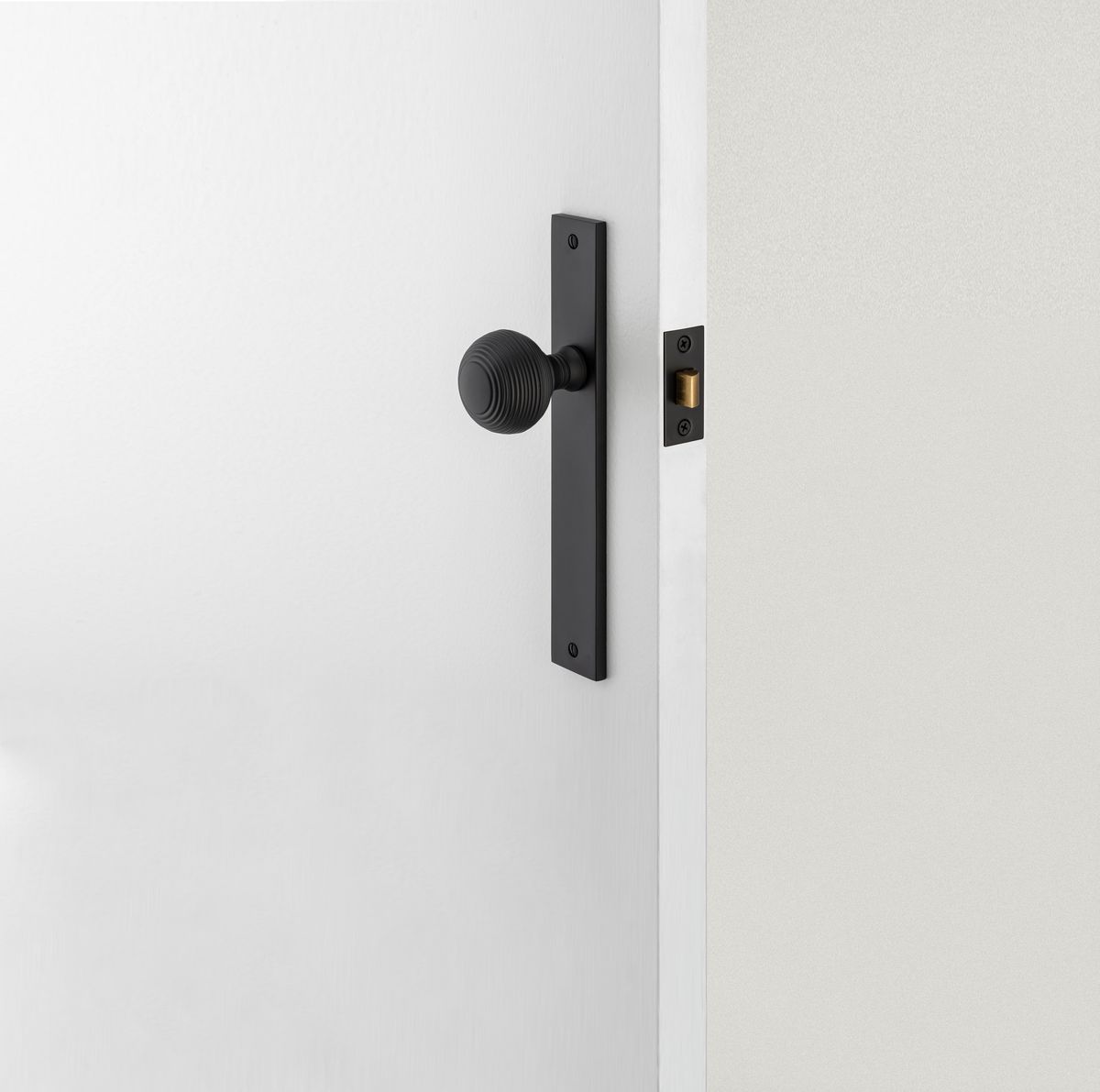 Iver Guildford Door Knob Rectangular Latch Pair, Passage Kit, Privacy Kit , Entrance Kit with High Security Lock - Matt Black