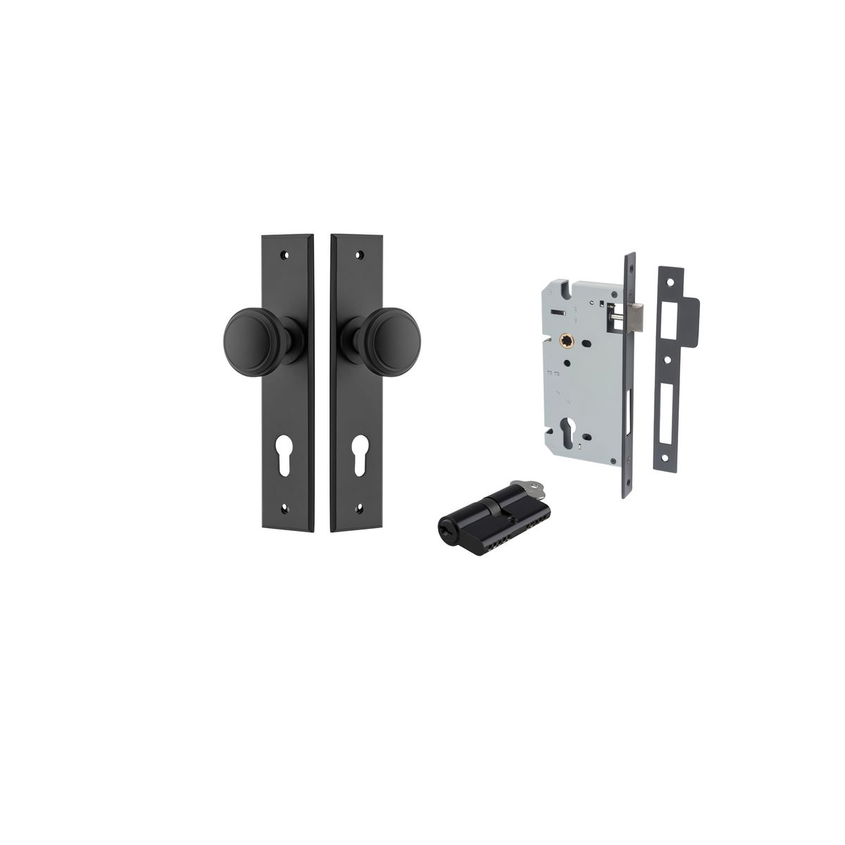 Iver Paddington  Door Knob Chamfered Latch Pair, Passage Kit, Privacy Kit , Entrance Kit with High Security Lock -Matt Black