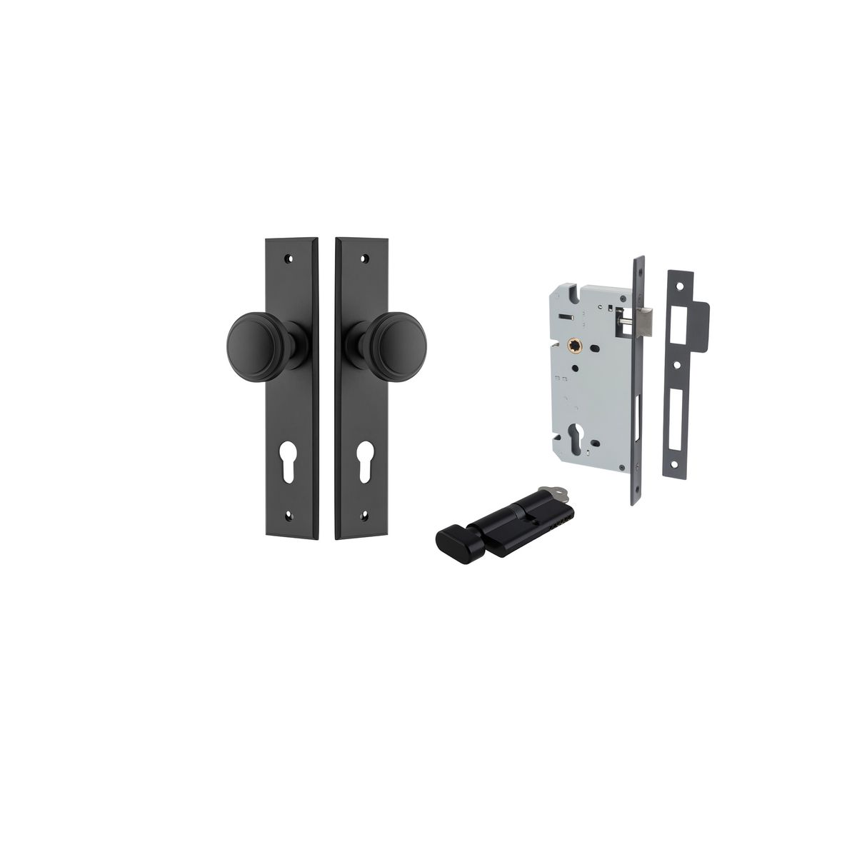Iver Paddington  Door Knob Chamfered Latch Pair, Passage Kit, Privacy Kit , Entrance Kit with High Security Lock -Matt Black
