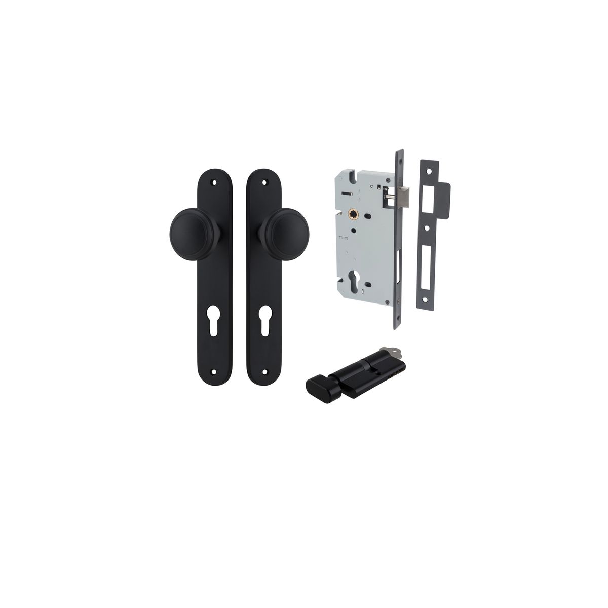 Iver Paddington  Door Knob Oval Latch Pair, Passage Kit, Privacy Kit , Entrance Kit with High Security Lock - Matt Black