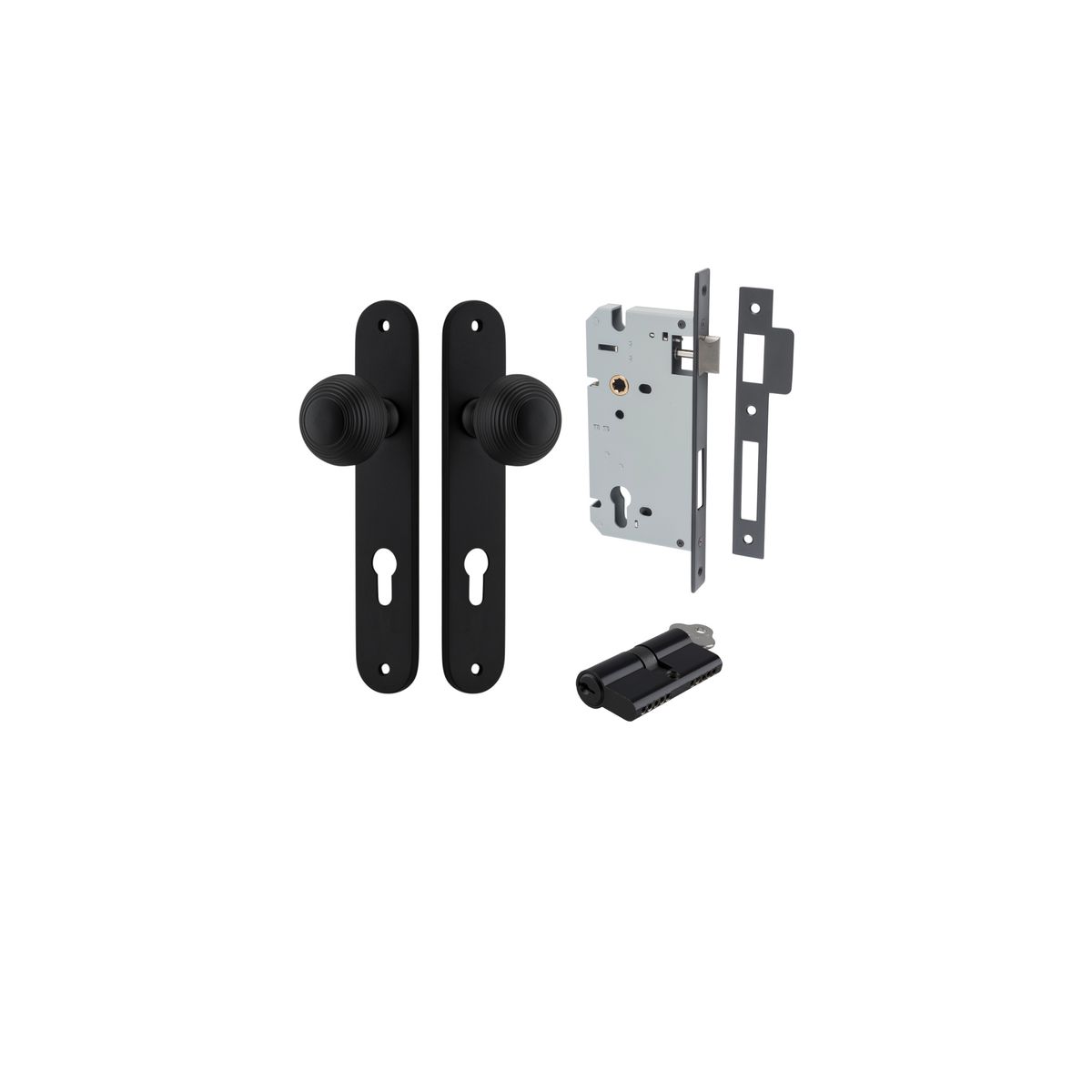 Iver Guildford Door Knob Oval Latch Pair, Passage Kit, Privacy Kit , Entrance Kit with High Security Lock -Matt Black