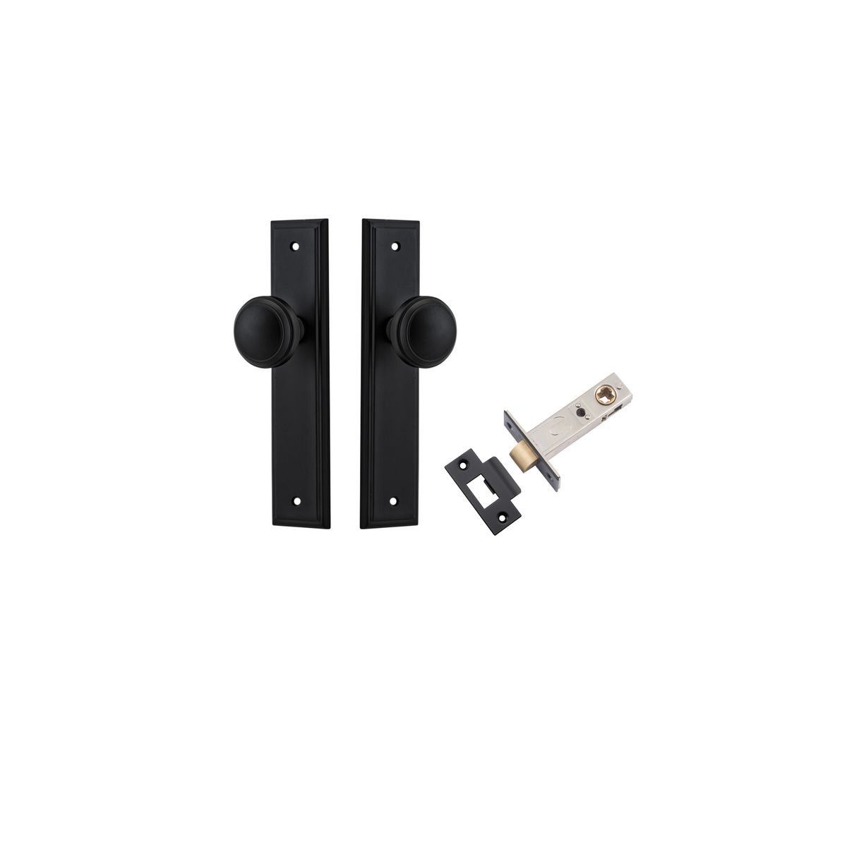 Iver Paddington  Door Knob Stepped Latch Pair, Passage Kit, Privacy Kit , Entrance Kit with High Security Lock - Matt Black