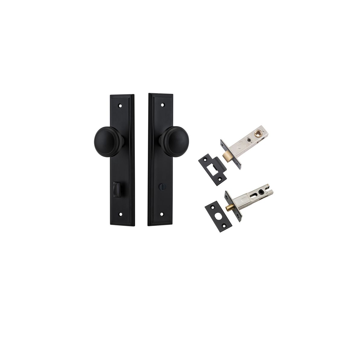 Iver Paddington  Door Knob Stepped Latch Pair, Passage Kit, Privacy Kit , Entrance Kit with High Security Lock - Matt Black