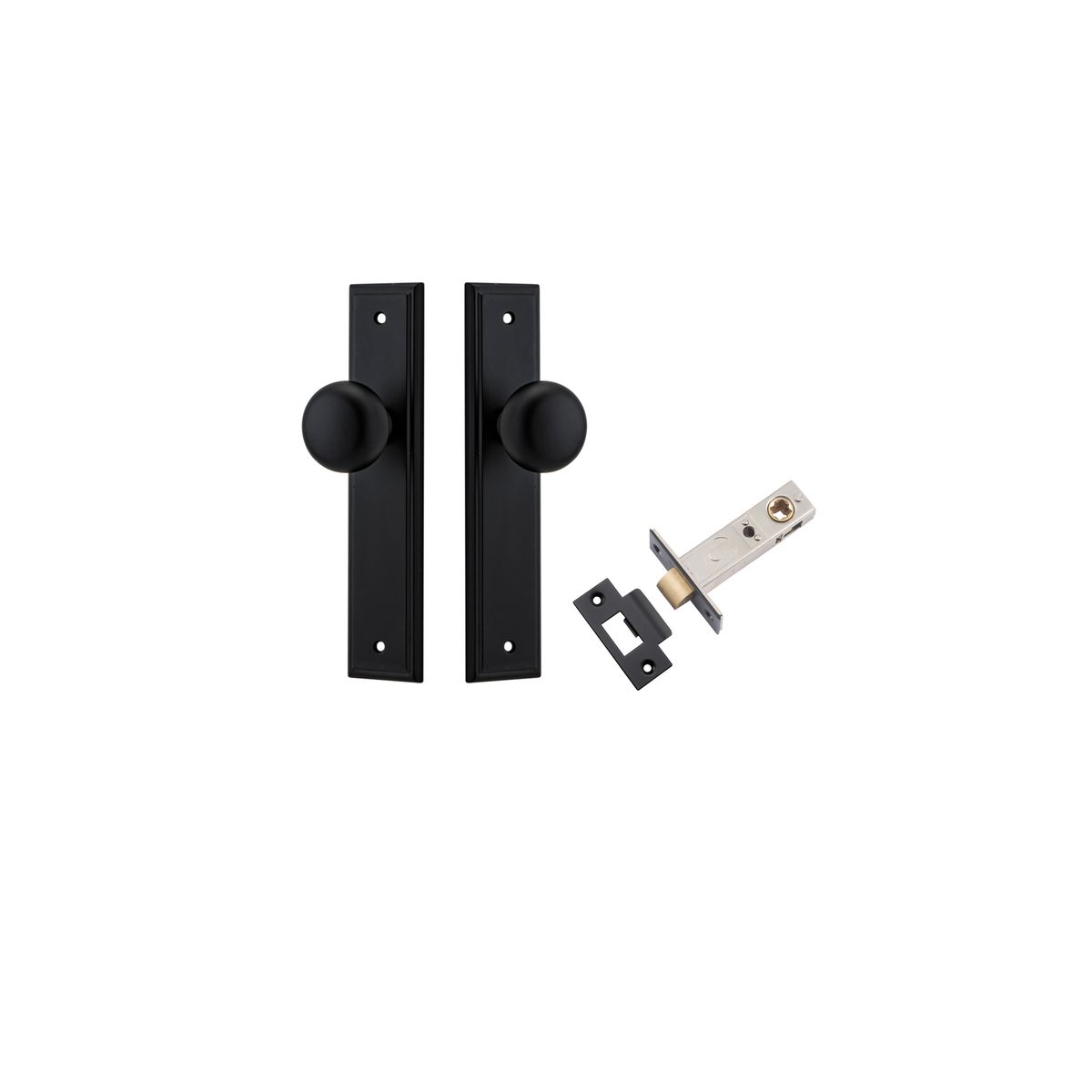 Iver Cambridge Door Knob Stepped Latch Pair, Passage Kit, Privacy Kit , Entrance Kit with High Security Lock - Matt Black