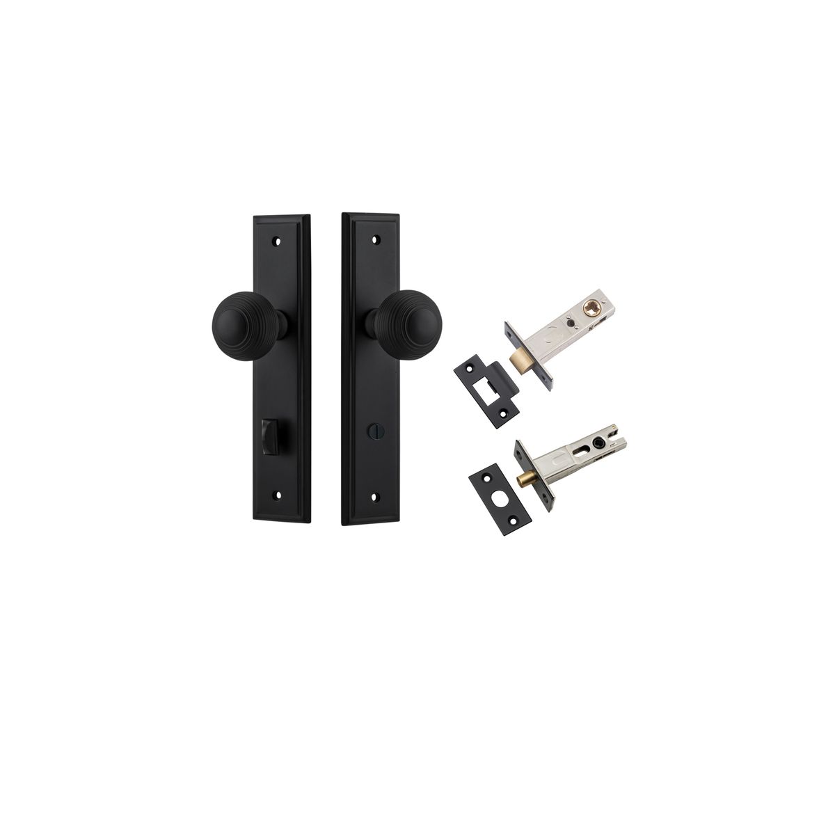 Iver Guildford Door Knob Stepped Latch Pair, Passage Kit, Privacy Kit , Entrance Kit with High Security Lock - Matt Black
