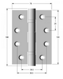 Lohala Hinge Stainless Steel 304 ,2BB Heavy Duty 100mm x100mm x 3.0mm & 100mm x 75mm x 3.0mm Fixed Button Pin Satin