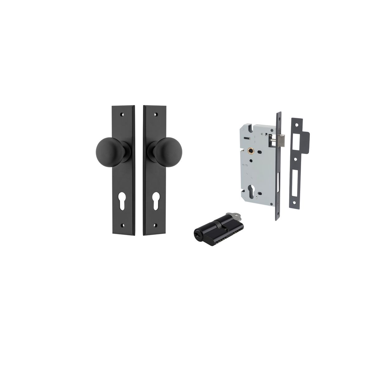 Iver Cambridge Door Knob Chamfered  Latch Pair, Passage Kit, Privacy Kit , Entrance Kit with High Security Lock - Matt Black