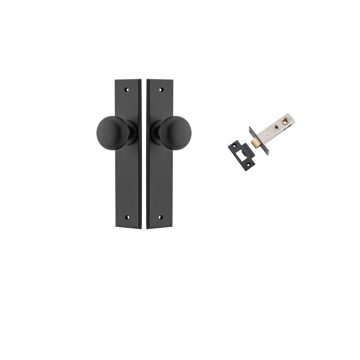 Iver Cambridge Door Knob Chamfered  Latch Pair, Passage Kit, Privacy Kit , Entrance Kit with High Security Lock - Matt Black