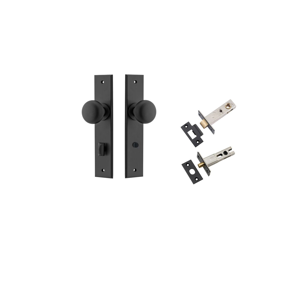 Iver Cambridge Door Knob Chamfered  Latch Pair, Passage Kit, Privacy Kit , Entrance Kit with High Security Lock - Matt Black