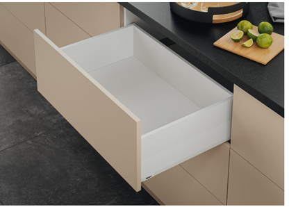 Blum Merivobox Kitset Pull-out - Boxcap  F Height 273mm ( M + BOXCAP E ) - 40kg & 70kg  Length Available in 4 sizes : 400mm ,450mm ,500mm & 550mm - Silk White
