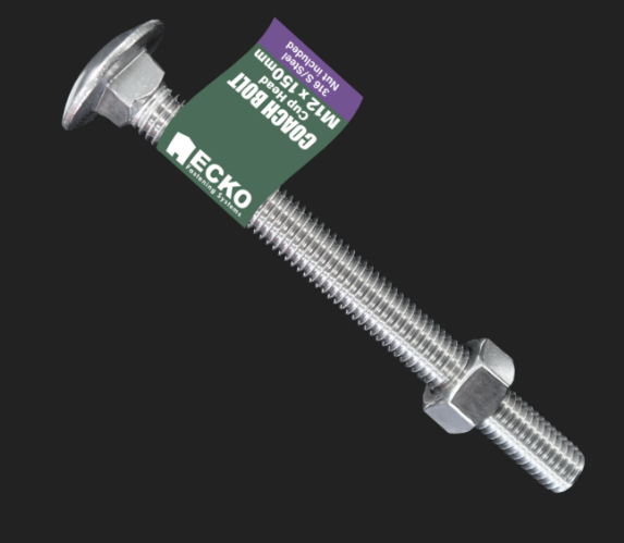 Ecko Coach Bolt & Nut 316 Stainless Steel M12- 150,160,180,200,220,240,260mm Pack of 25