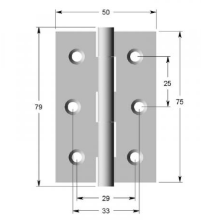 Lohala Hinge Stainless Steel 304 ,75mm x 50mm x 1.5mm ,75mm x 63mm x 2.0mm - Fixed Button Pin Satin and Black Electrocoat