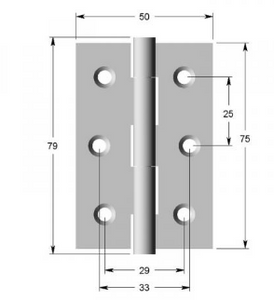 Lohala Hinge Stainless Steel 304 ,75mm x 50mm x 1.5mm ,75mm x 63mm x 2.0mm - Fixed Button Pin Satin and Black Electrocoat