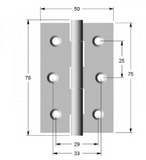 Lohala Hinge Stainless Steel 304 ,75mm x 50mm x 1.5mm ,75mm x 63mm x 2.0mm - Fixed Button Pin Satin and Black Electrocoat