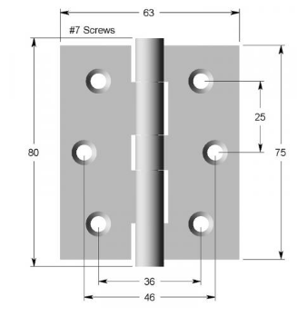 Lohala Hinge Stainless Steel 304 ,75mm x 50mm x 1.5mm ,75mm x 63mm x 2.0mm - Fixed Button Pin Satin and Black Electrocoat