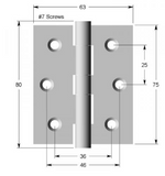 Lohala Hinge Stainless Steel 304 ,75mm x 50mm x 1.5mm ,75mm x 63mm x 2.0mm - Fixed Button Pin Satin and Black Electrocoat