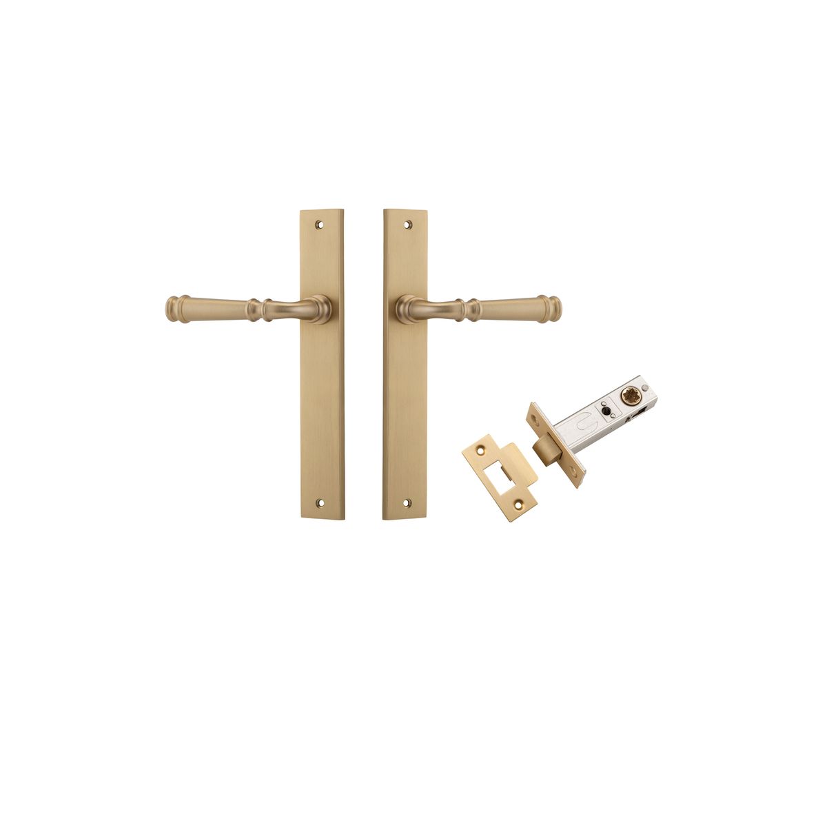 Iver Verona Door Lever Rectangular Latch Pair, Passage Kit, Privacy Kit , Entrance Kit with High Security Lock -Brushed Brass
