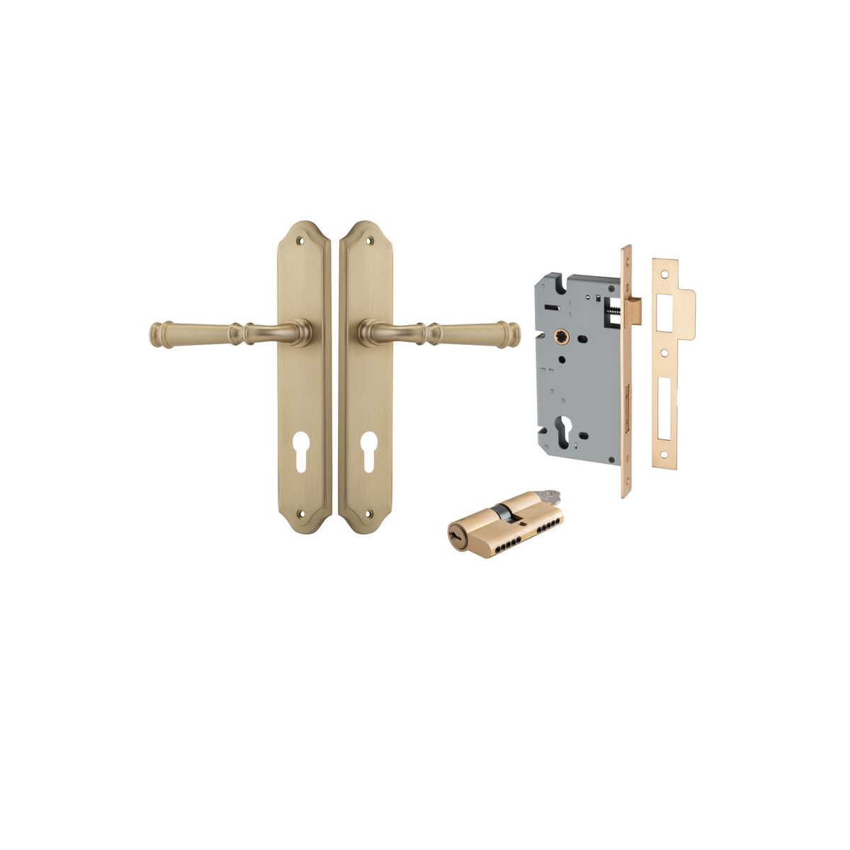 Iver Verona Door Lever Shouldered Latch Pair, Passage Kit, Privacy Kit , Entrance Kit with High Security Lock -Brushed Brass