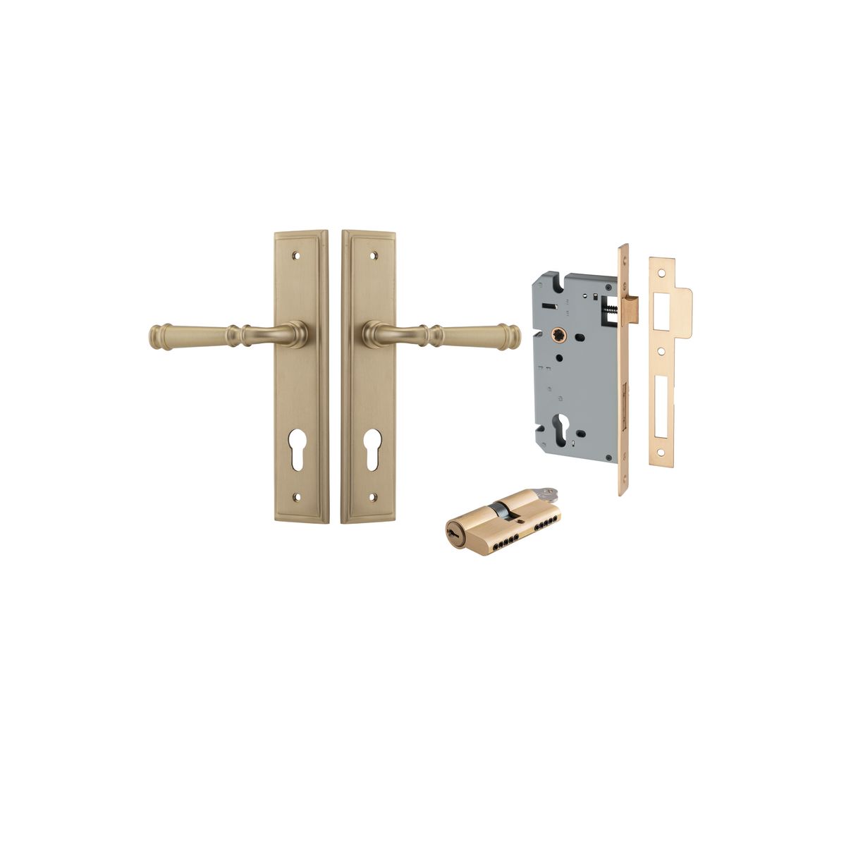Iver Verona Door Lever Stepped Latch Pair, Passage Kit, Privacy Kit , Entrance Kit with High Security Lock -Brushed Brass